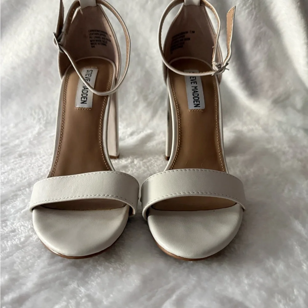 Steve Madden Tiaa White Leather Block Heels Sandals 7.5 - Picture 2 of 8